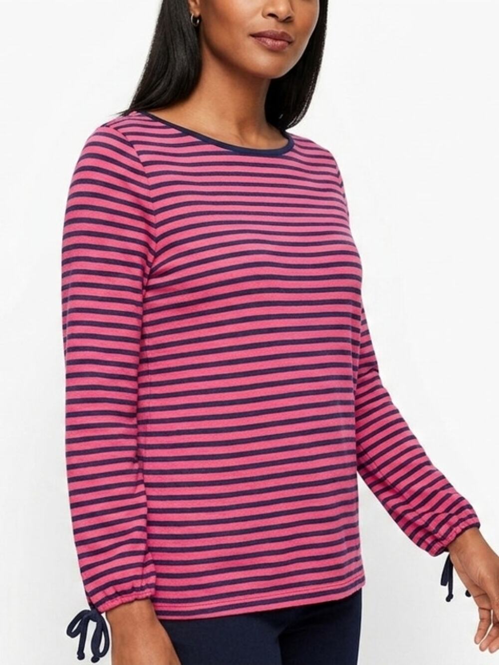 Talbots Pink Striped Stretch Top Women Size M
